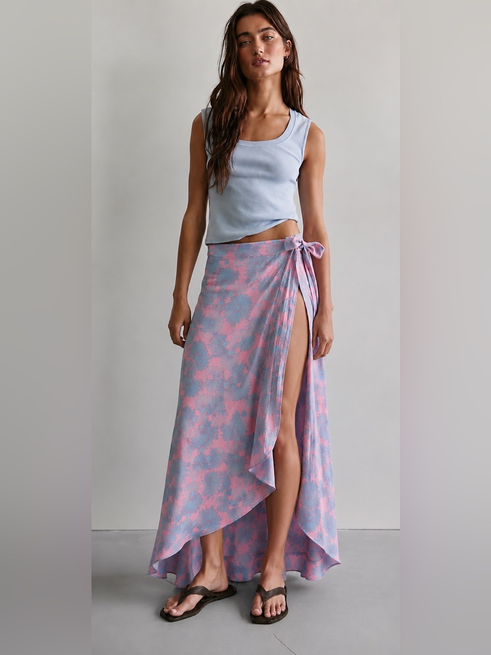 NWT FP Intimately Medium Cotton Wrap Maxi Skirt in Miami Combo